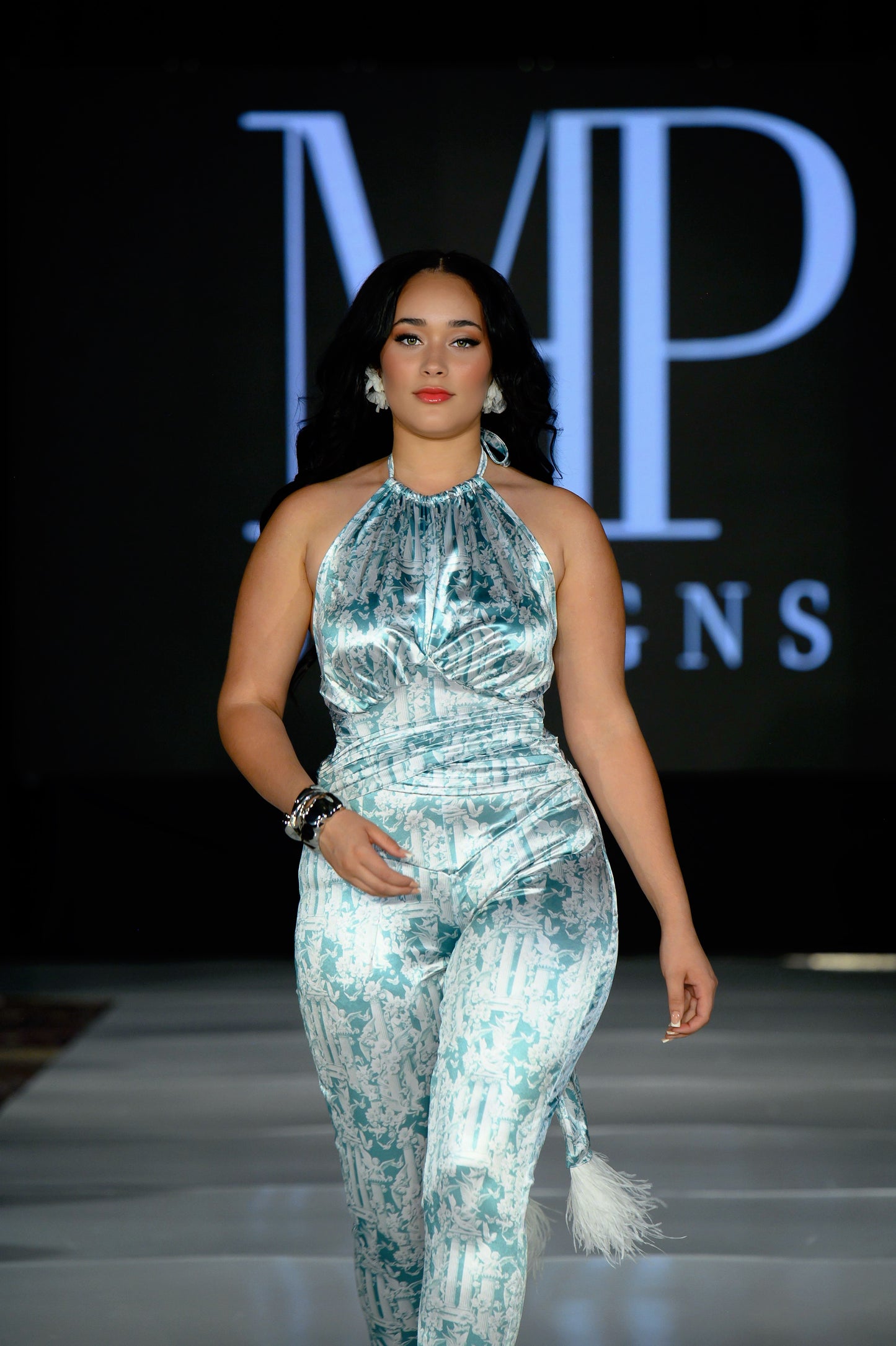 Celestial Jumpsuit with Ostrich Feather Ties